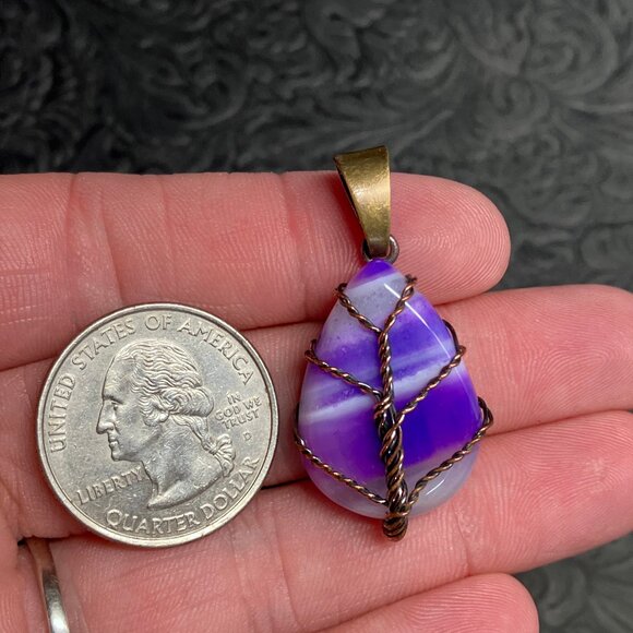 Purple Agate Wire Wrapped Tree of Life Pendant Stone Crystal Jewelry - Picture 6 of 6